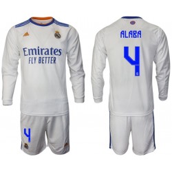 Camisola Real Madrid Alaba 4 Criança Equipamento Primeiro 2021-2022 Manga Comprida